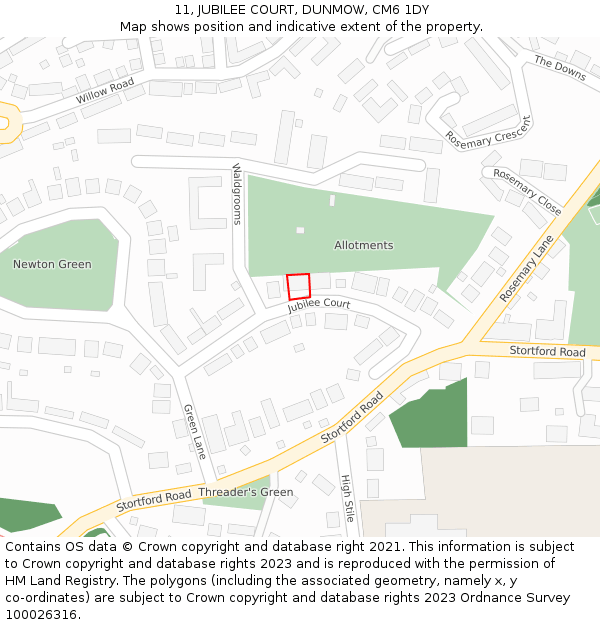11, JUBILEE COURT, DUNMOW, CM6 1DY: Location map and indicative extent of plot