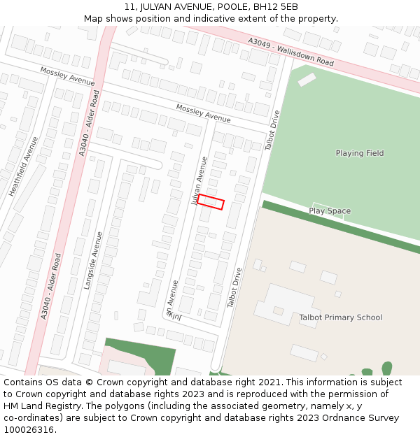 11, JULYAN AVENUE, POOLE, BH12 5EB: Location map and indicative extent of plot