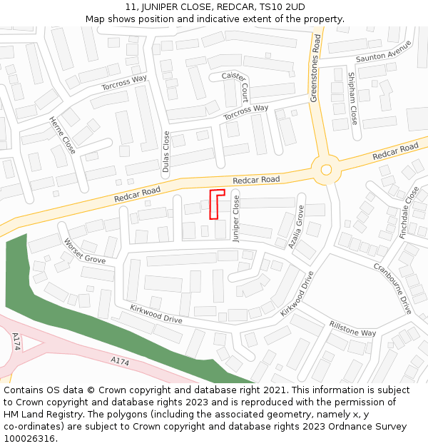 11, JUNIPER CLOSE, REDCAR, TS10 2UD: Location map and indicative extent of plot