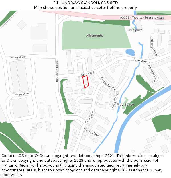 11, JUNO WAY, SWINDON, SN5 8ZD: Location map and indicative extent of plot