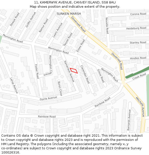 11, KAMERWYK AVENUE, CANVEY ISLAND, SS8 8AU: Location map and indicative extent of plot