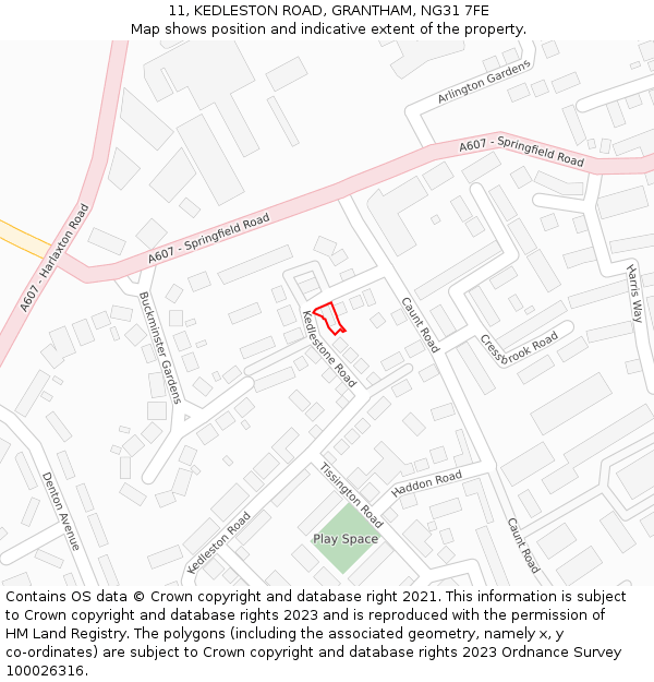 11, KEDLESTON ROAD, GRANTHAM, NG31 7FE: Location map and indicative extent of plot