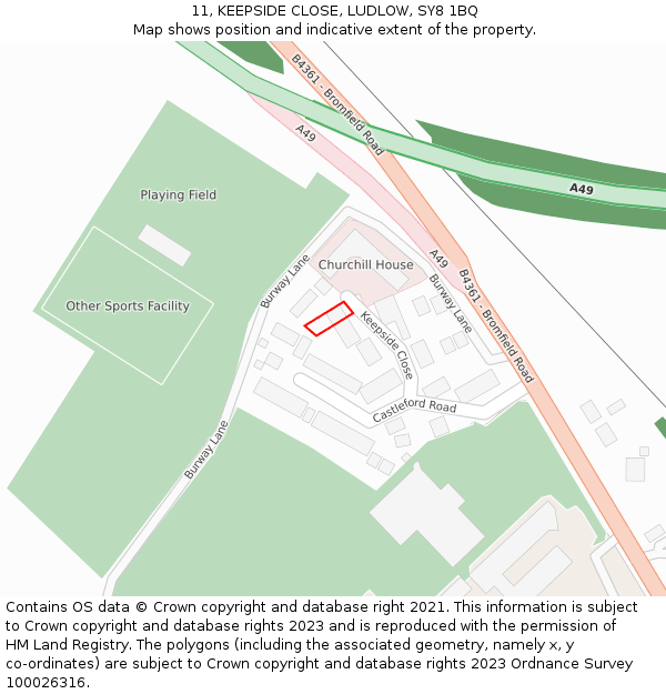 11, KEEPSIDE CLOSE, LUDLOW, SY8 1BQ: Location map and indicative extent of plot