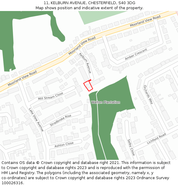 11, KELBURN AVENUE, CHESTERFIELD, S40 3DG: Location map and indicative extent of plot