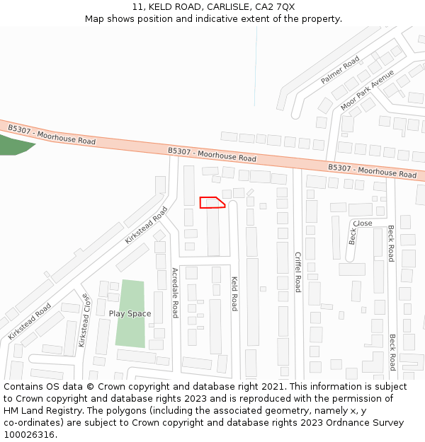 11, KELD ROAD, CARLISLE, CA2 7QX: Location map and indicative extent of plot