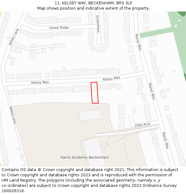 11, KELSEY WAY, BECKENHAM, BR3 3LP: Location map and indicative extent of plot
