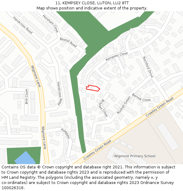 11, KEMPSEY CLOSE, LUTON, LU2 8TT: Location map and indicative extent of plot