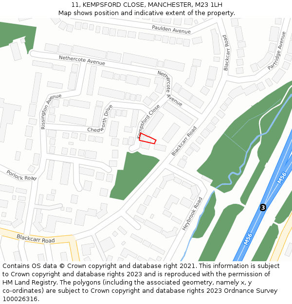 11, KEMPSFORD CLOSE, MANCHESTER, M23 1LH: Location map and indicative extent of plot
