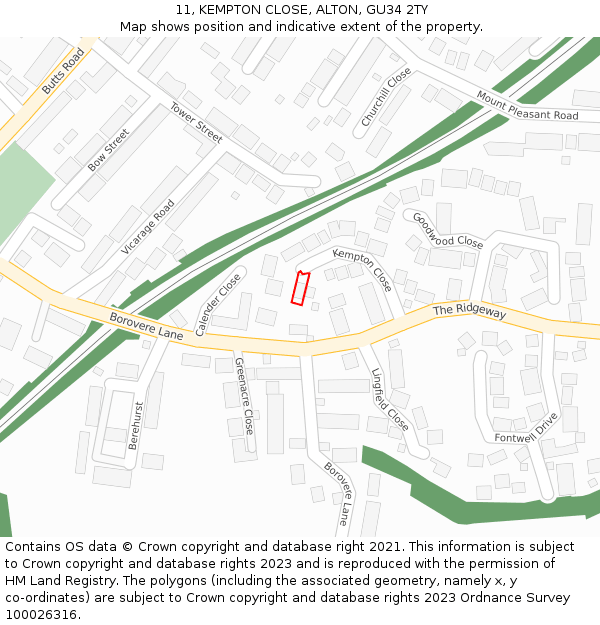 11, KEMPTON CLOSE, ALTON, GU34 2TY: Location map and indicative extent of plot