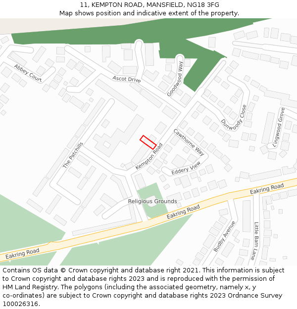 11, KEMPTON ROAD, MANSFIELD, NG18 3FG: Location map and indicative extent of plot