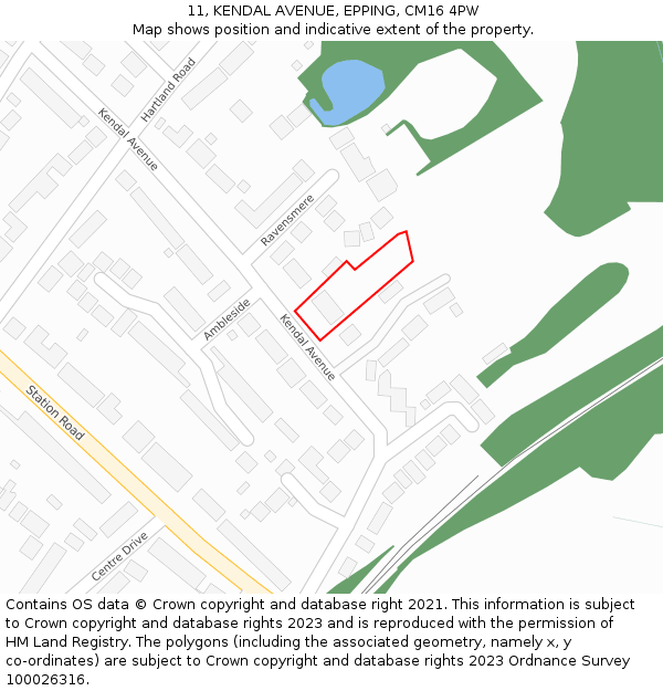 11, KENDAL AVENUE, EPPING, CM16 4PW: Location map and indicative extent of plot