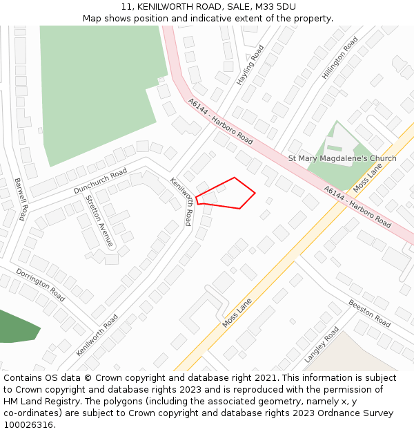 11, KENILWORTH ROAD, SALE, M33 5DU: Location map and indicative extent of plot