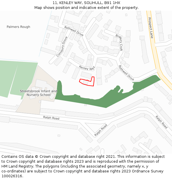 11, KENLEY WAY, SOLIHULL, B91 1HX: Location map and indicative extent of plot