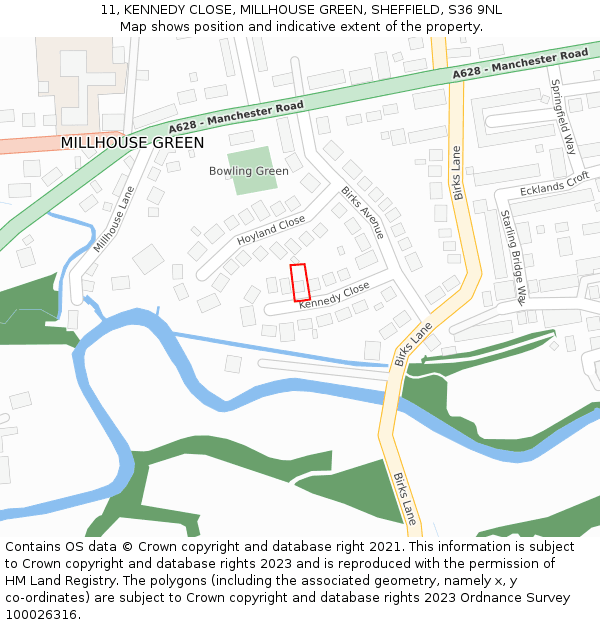11, KENNEDY CLOSE, MILLHOUSE GREEN, SHEFFIELD, S36 9NL: Location map and indicative extent of plot