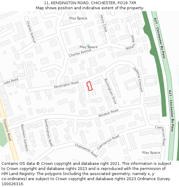 11, KENSINGTON ROAD, CHICHESTER, PO19 7XR: Location map and indicative extent of plot