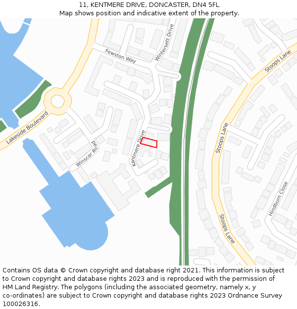 11, KENTMERE DRIVE, DONCASTER, DN4 5FL: Location map and indicative extent of plot