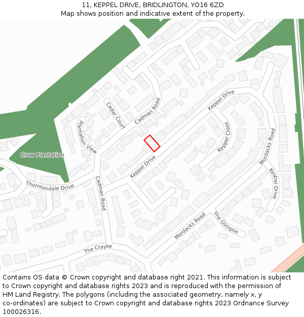 11, KEPPEL DRIVE, BRIDLINGTON, YO16 6ZD: Location map and indicative extent of plot