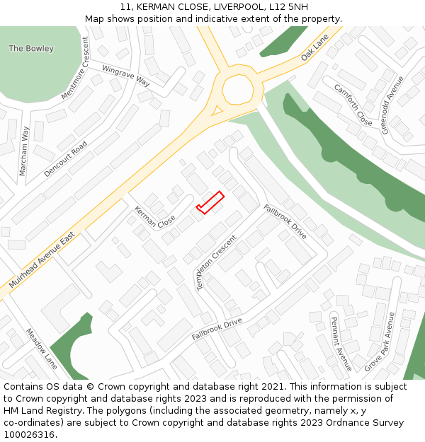 11, KERMAN CLOSE, LIVERPOOL, L12 5NH: Location map and indicative extent of plot