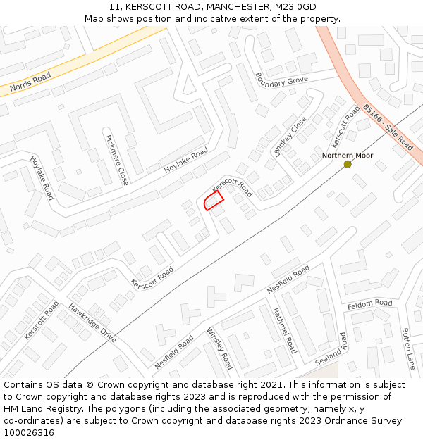 11, KERSCOTT ROAD, MANCHESTER, M23 0GD: Location map and indicative extent of plot