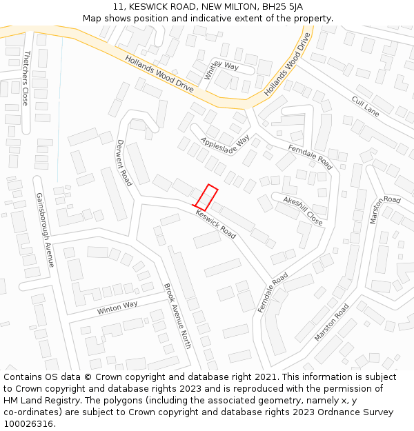 11, KESWICK ROAD, NEW MILTON, BH25 5JA: Location map and indicative extent of plot