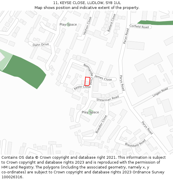 11, KEYSE CLOSE, LUDLOW, SY8 1UL: Location map and indicative extent of plot