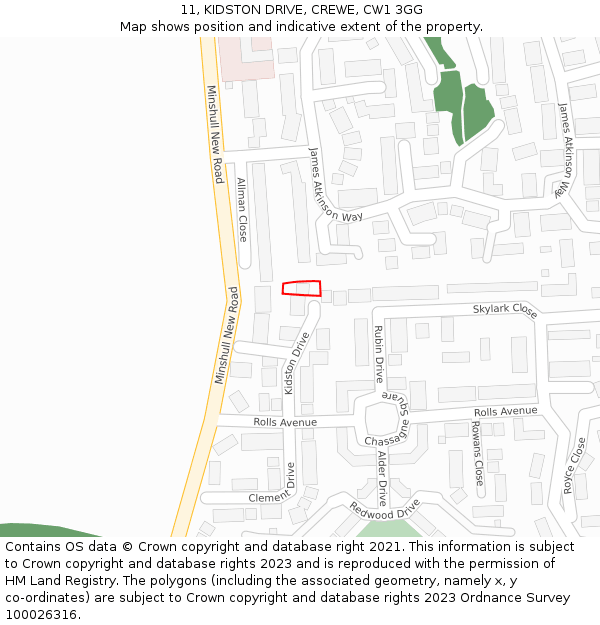 11, KIDSTON DRIVE, CREWE, CW1 3GG: Location map and indicative extent of plot