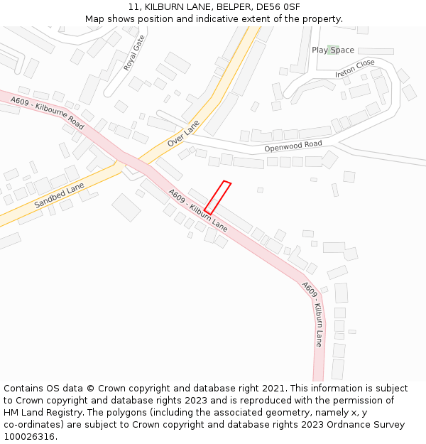 11, KILBURN LANE, BELPER, DE56 0SF: Location map and indicative extent of plot