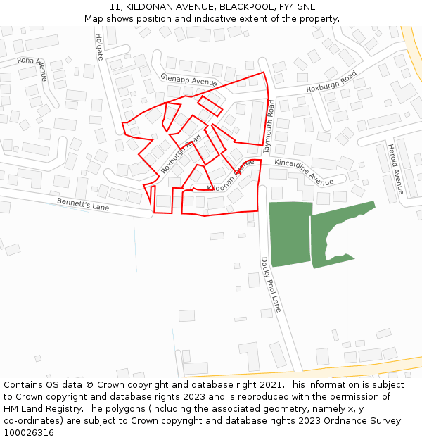 11, KILDONAN AVENUE, BLACKPOOL, FY4 5NL: Location map and indicative extent of plot