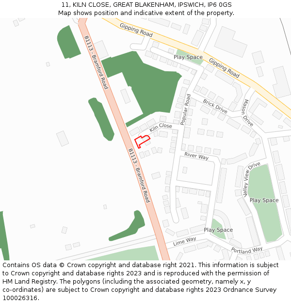 11, KILN CLOSE, GREAT BLAKENHAM, IPSWICH, IP6 0GS: Location map and indicative extent of plot