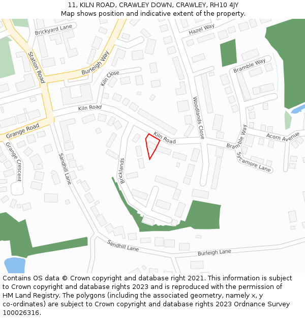 11, KILN ROAD, CRAWLEY DOWN, CRAWLEY, RH10 4JY: Location map and indicative extent of plot