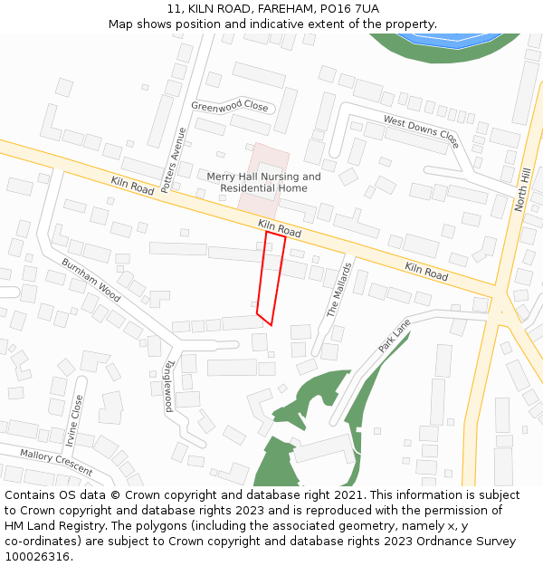 11, KILN ROAD, FAREHAM, PO16 7UA: Location map and indicative extent of plot