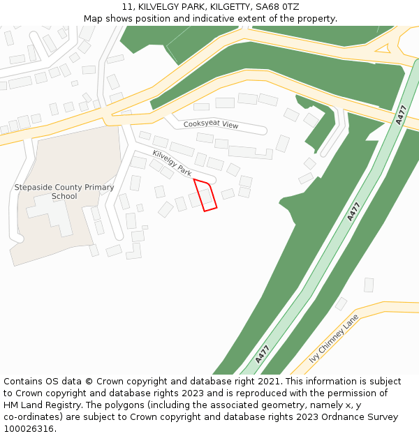 11, KILVELGY PARK, KILGETTY, SA68 0TZ: Location map and indicative extent of plot