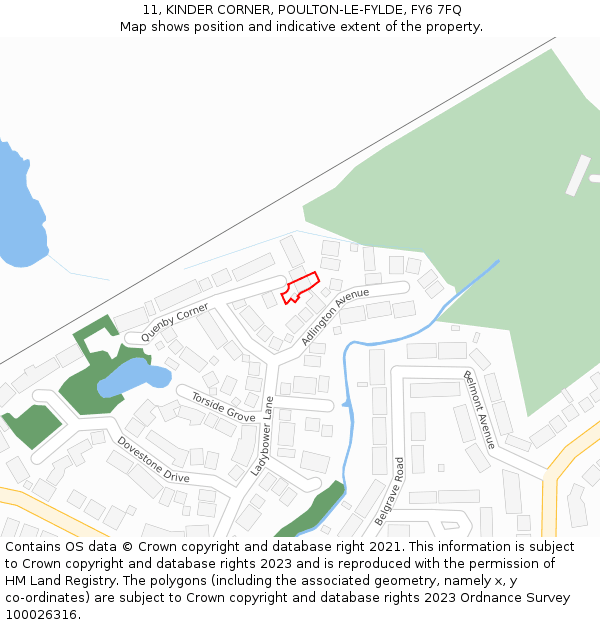11, KINDER CORNER, POULTON-LE-FYLDE, FY6 7FQ: Location map and indicative extent of plot