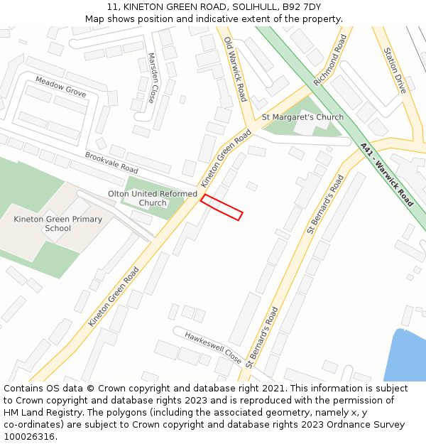 11, KINETON GREEN ROAD, SOLIHULL, B92 7DY: Location map and indicative extent of plot