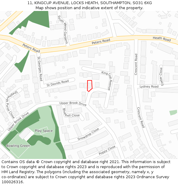 11, KINGCUP AVENUE, LOCKS HEATH, SOUTHAMPTON, SO31 6XG: Location map and indicative extent of plot