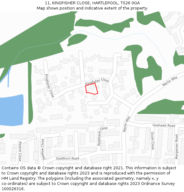 11, KINGFISHER CLOSE, HARTLEPOOL, TS26 0GA: Location map and indicative extent of plot