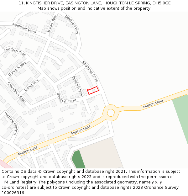 11, KINGFISHER DRIVE, EASINGTON LANE, HOUGHTON LE SPRING, DH5 0GE: Location map and indicative extent of plot