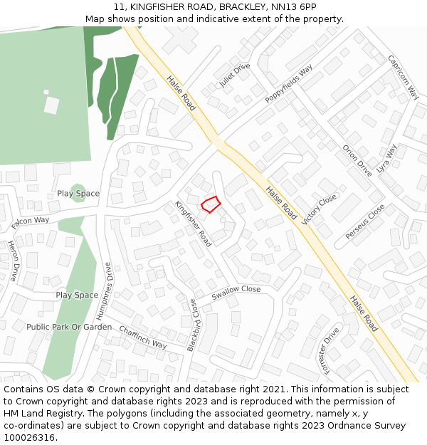 11, KINGFISHER ROAD, BRACKLEY, NN13 6PP: Location map and indicative extent of plot