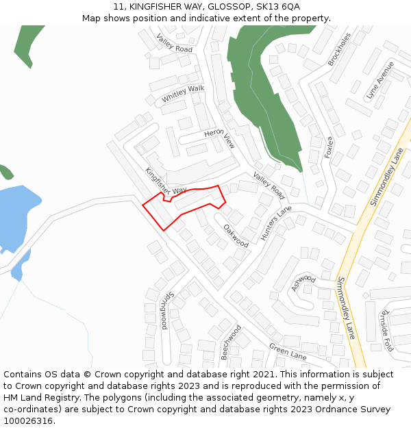 11, KINGFISHER WAY, GLOSSOP, SK13 6QA: Location map and indicative extent of plot