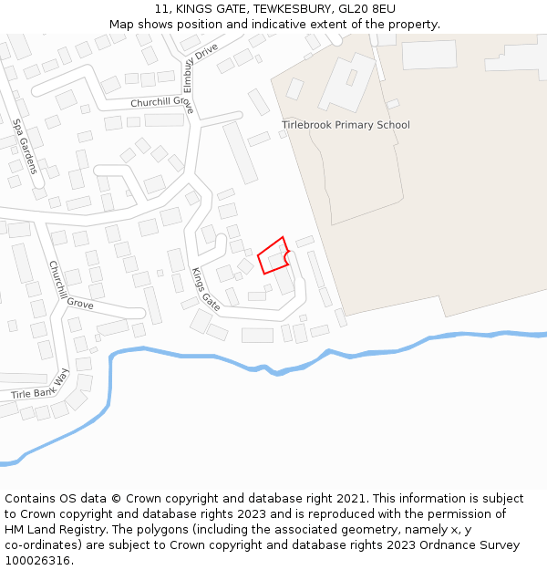 11, KINGS GATE, TEWKESBURY, GL20 8EU: Location map and indicative extent of plot