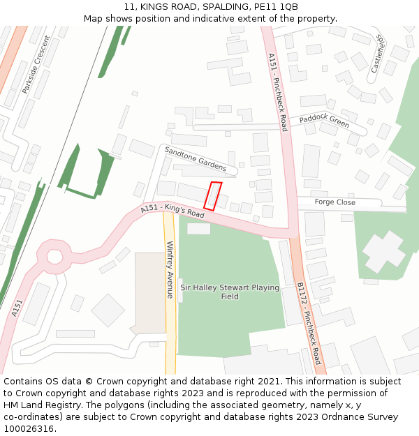 11, KINGS ROAD, SPALDING, PE11 1QB: Location map and indicative extent of plot