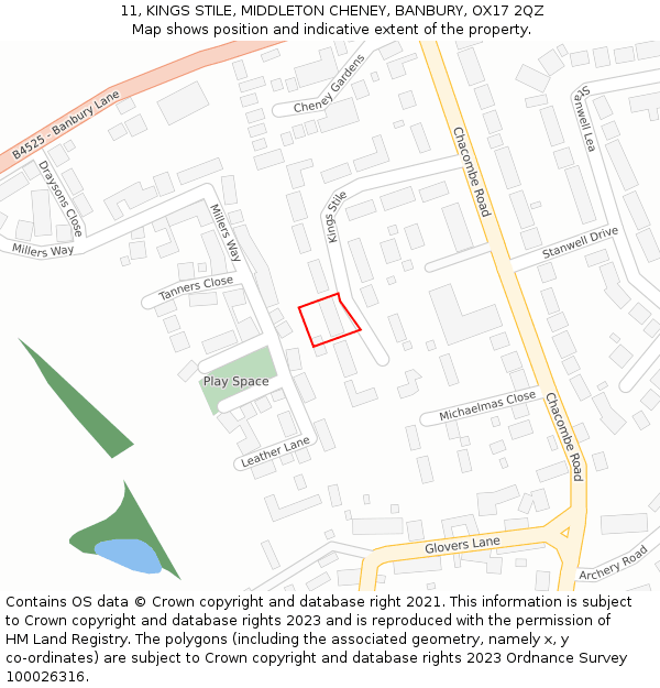 11, KINGS STILE, MIDDLETON CHENEY, BANBURY, OX17 2QZ: Location map and indicative extent of plot