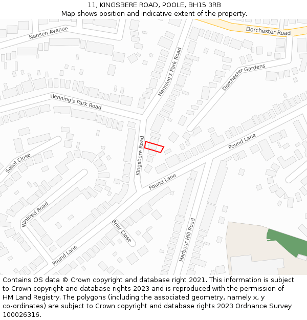 11, KINGSBERE ROAD, POOLE, BH15 3RB: Location map and indicative extent of plot