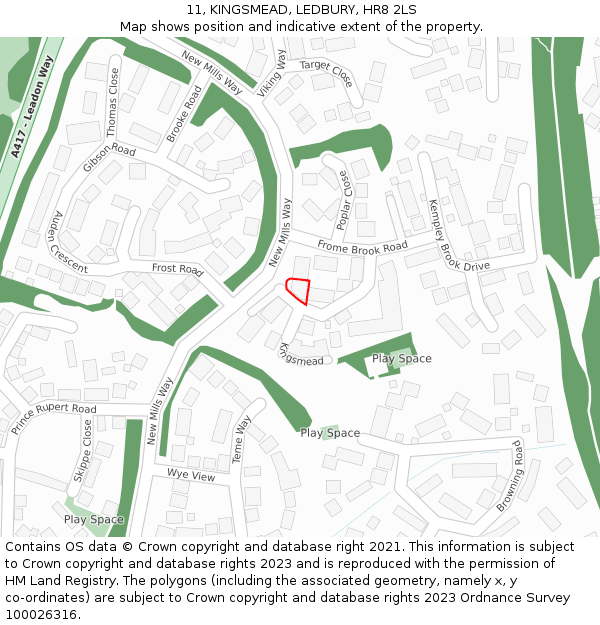 11, KINGSMEAD, LEDBURY, HR8 2LS: Location map and indicative extent of plot