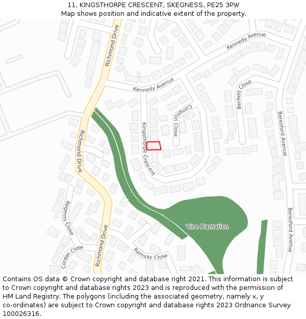 11, KINGSTHORPE CRESCENT, SKEGNESS, PE25 3PW: Location map and indicative extent of plot