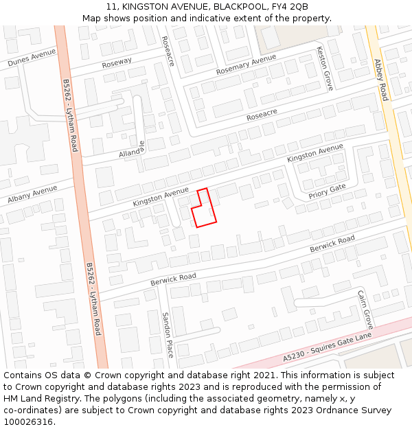 11, KINGSTON AVENUE, BLACKPOOL, FY4 2QB: Location map and indicative extent of plot