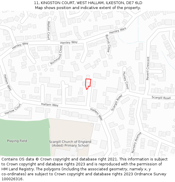 11, KINGSTON COURT, WEST HALLAM, ILKESTON, DE7 6LD: Location map and indicative extent of plot