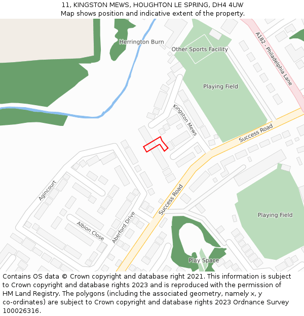 11, KINGSTON MEWS, HOUGHTON LE SPRING, DH4 4UW: Location map and indicative extent of plot