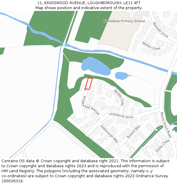 11, KINGSWOOD AVENUE, LOUGHBOROUGH, LE11 4FT: Location map and indicative extent of plot