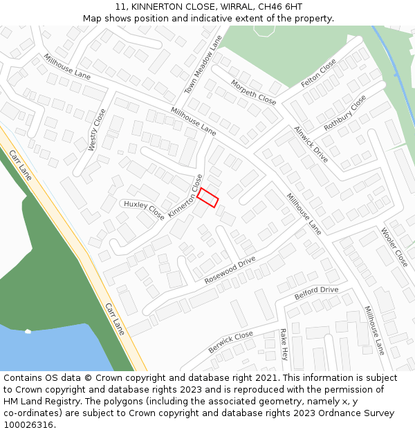 11, KINNERTON CLOSE, WIRRAL, CH46 6HT: Location map and indicative extent of plot